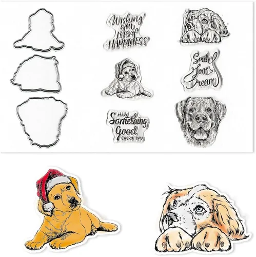 Miniatura 6 de 4 sellos transparentes para perros y troqueles para hacer tarjetas, palabras de felicitación, sellos de goma transparente, lindos perros