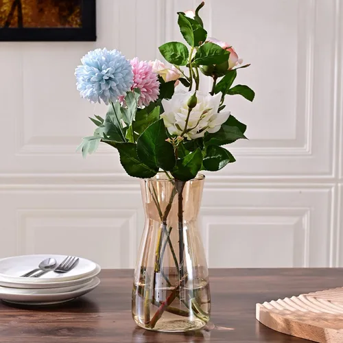 Miniatura 6 de Jarrones de vidrio para flores, 8 pulgadas de alto, modernos jarrones de cristal transparente iridiscente para centros de mesa, decoración de Ámbar