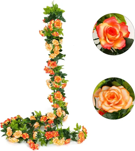 Miniatura 12 de JUSTOYOU Paquete de 2 guirnaldas de rosas falsas (15.8 pies), rosas artificiales, enredaderas, guirnalda de flores para colgar, vid floral, boda