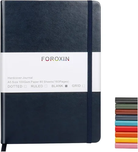 Miniatura 31 de Cuaderno de diario en blanco, negro, 160 páginas, tamaño mediano de 8.3 x 5.7 pulgadas, papel grueso de 3.53 oz/m², tapa dura