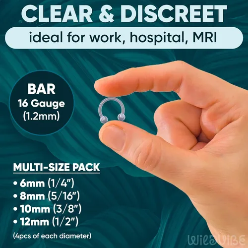Miniatura 3 de Bioflex - Retenedor de tabique transparente de 0.66 onzas (0.56 oz), piercing de labio transparente para mordeduras de serpiente, mordeduras