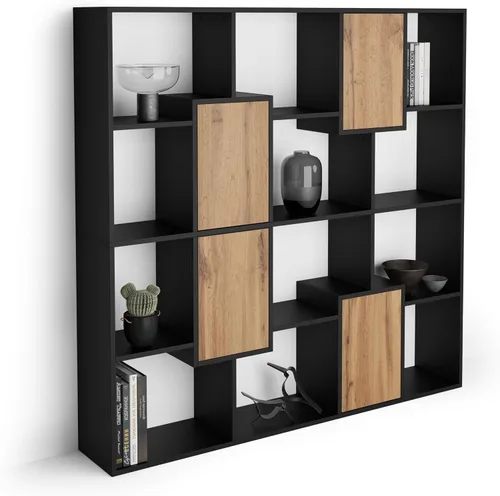 Miniatura 70 de Mobili Fiver, Iacopo XS Estantería con puertas de panel (63.31 x 31.5 pulgadas), color negro Ashwood, Made in Italy