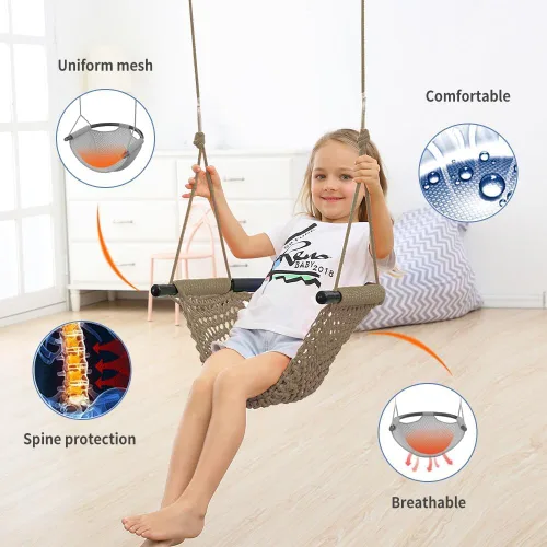Miniatura 4 de Columpio tejido a mano para niños con cuerdas ajustables, juego de columpio seguro para niños, para interiores, exteriores, parque infantil, árbol