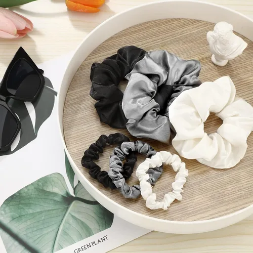 Miniatura 5 de 24 coleteros de satén para el cabello, bandas elásticas de seda para el cabello, ligas finas para coleta de caballo para mujeres y niñas, accesorios