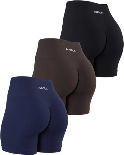 AUROLA Pantalones cortos de entrenamiento para mujer, control de abdomen, a prueba de sentadillas, acanalados, gruesos, sin costuras, pantalones