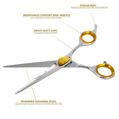 Miniatura 4 de SHARF Gold Touch Barber - Tijeras de peluquería de acero inoxidable japonés 440c de 6.5 pulgadas, tijeras de peluquero profesionales para hombres