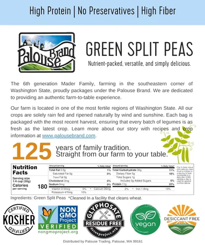 Miniatura 5 de Palouse Brand Guisantes verdes certificados sin residuos de glifosato Cubo de 25 libras Sin OMG Kosher