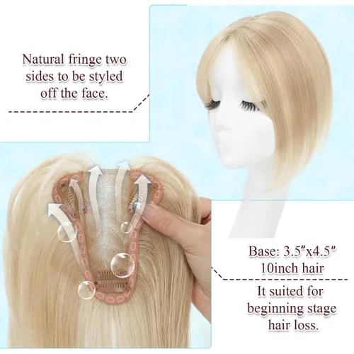 Miniatura 2 de UDU Toppers para el cabello para mujer, cabello humano real, con flequillo, clip en flequillo, pelucas de cabello para mujeres con adelgazamiento