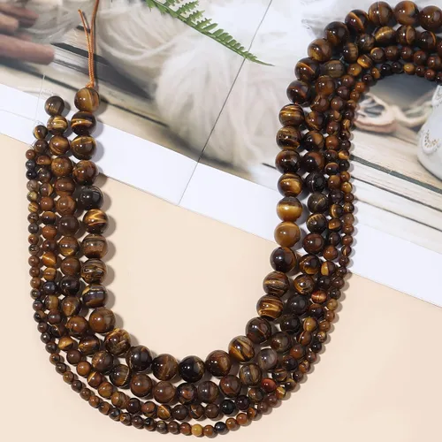 Miniatura 5 de Cuentas redondas sueltas de ojo de tigre natural de 0.236 pulgadas (0.236 in), poder curativo para hacer joyas, pulseras y collares