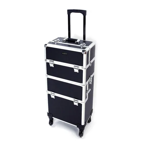 mefeir Estuche de maquillaje 2 en 1, organizador de viaje de aluminio, maleta de exhibición de cosmetología sobre ruedas, equipaje de almacenamiento