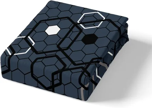 Miniatura 5 de Manfei Sábana bajera hexagonal tamaño individual, juego de ropa de cama de panal azul marino de 2 piezas para decoración de habitación de niños