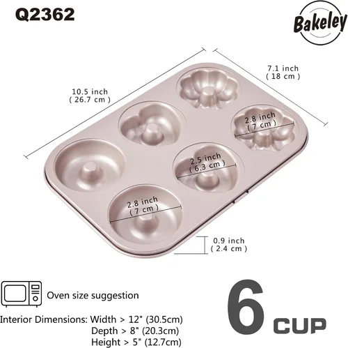 Miniatura 2 de Molde de Donas Elegante, Molde de Donas de 6 Cavidades, Molde de Bundt de Acero Resistente Antiadherente con Forma de Corazón y Flor, Redondo, Juego