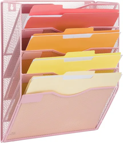 Miniatura 27 de EASEPRES Organizador de archivos de malla de 3 bolsillos para colgar en la pared, carpeta de papel para correo montada en la pared, organizador