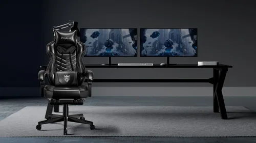 Miniatura 2 de Vonesse Silla de juegos, silla de oficina grande y alta con reposapiés y masaje, sillas de juegos para adultos con soporte lumbar, silla ergonómica
