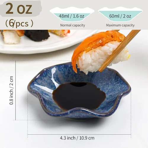Miniatura 2 de Juego de 6 Cuencos de Inmersión de Cerámica, Platos para Salsa de Soja, Tazas para Salsas de 2 oz, Platos Laterales Pequeños Redondos de Crisantemo