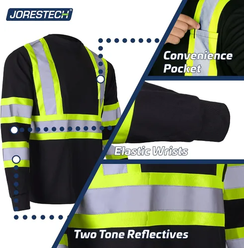 Miniatura 6 de JORESTECH Camisa de trabajo de seguridad negra de manga larga - Alta visibilidad dos tonos amarillo/lime - ANSI/ISEA