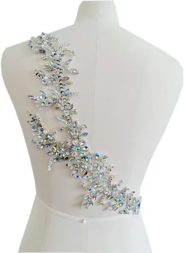 Miniatura 4 de Parches de encaje de piedras brillantes hechos a mano para coser a mano con cuentas y apliques para vestidos, accesorios DIY (AB claro)
