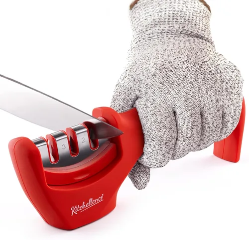 Miniatura 9 de Accesorios para cuchillos de cocina 4 en 1: afilador de cuchillos de 3 etapas ayuda a reparar, restaurar, pulir hojas y guante resistente a cortes