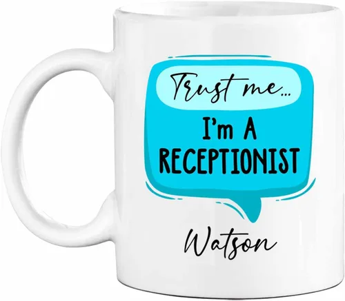 Miniatura 21 de Taza de café de recepcionista personalizada, regalos para agradecimiento, taza blanca de recepcionista, taza de viaje para recepcionistas, taza