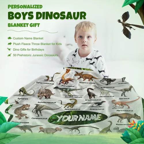 Miniatura 2 de Manta personalizada de dinosaurio para niños, mantas de regalo de dinosaurios jurásicos para niños, manta personalizada con nombre, manta