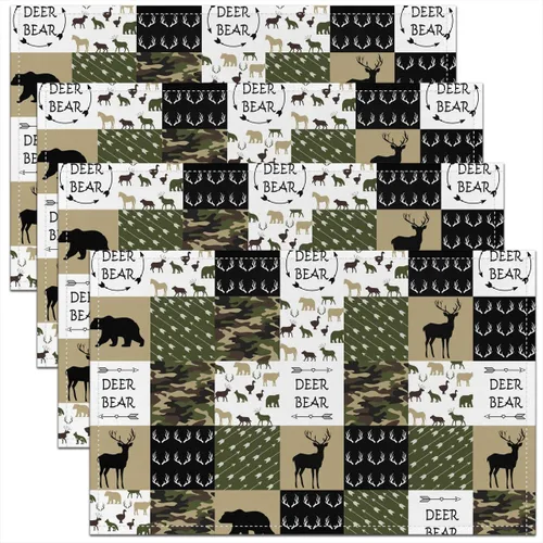 Miniatura 14 de jejeloiu Manteles individuales de mesa con osos para niños, manteles de mesa de animales salvajes de granja, mantel individual rústico de familia