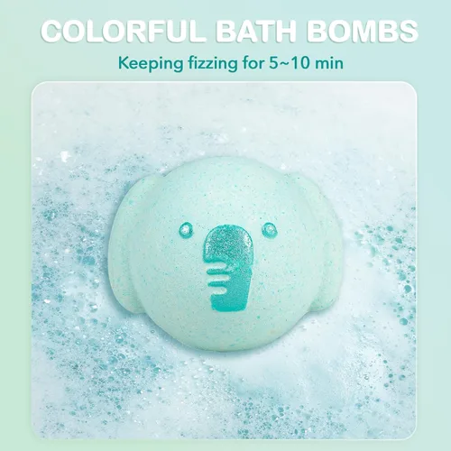 Miniatura 4 de SHUCHING 14 bombas de baño de elefante azul para niños, bolas de baño de burbujas orgánicas de animales, juego de regalos de cumpleaños para niños