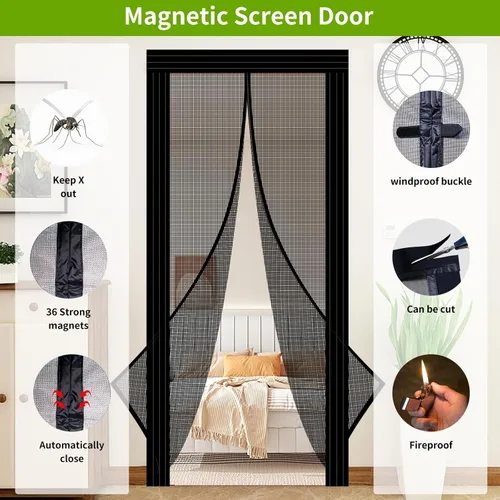 Miniatura 2 de Puerta magnética ajustable para puertas de 29 a 34 pulgadas de ancho de 79 a 82 pulgadas, puerta de malla de fibra de vidrio autosellada reforzada