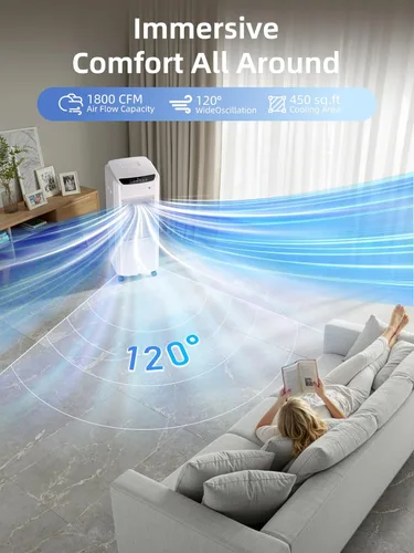 Miniatura 2 de Uthfy Enfriador de aire evaporativo de 32 pulgadas con 4 paquetes de hielo, 4 modos y 3 velocidades, enfriador de pantano con tanque de agua de 4.2