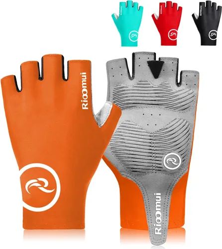 Guantes de ciclismo para hombres y mujeres, guantes de ciclismo sin dedos, antideslizantes, 0.197 in, acolchados, absorben los golpes, transpirables