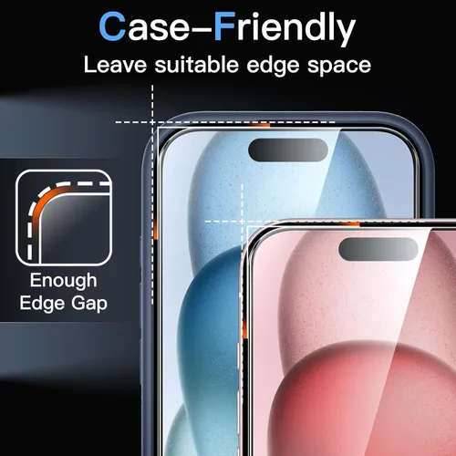 Miniatura 7 de JETech 9H+ - Protector de pantalla inastillable para iPhone 15 de 6.1 pulgadas, película de vidrio templado de grado militar con herramienta