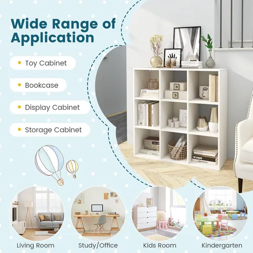 Miniatura 8 de Costzon Organizador de almacenamiento de juguetes de 9 cubos, estantería de madera de 4 niveles para almacenamiento de libros y juguetes, estante