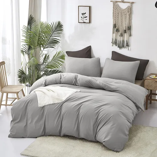 Miniatura 2 de Cottonight - Juego de edredón, mullido, unicolor, transpirable, unisex, matrimonial, gris plata o claro 1-plata gris