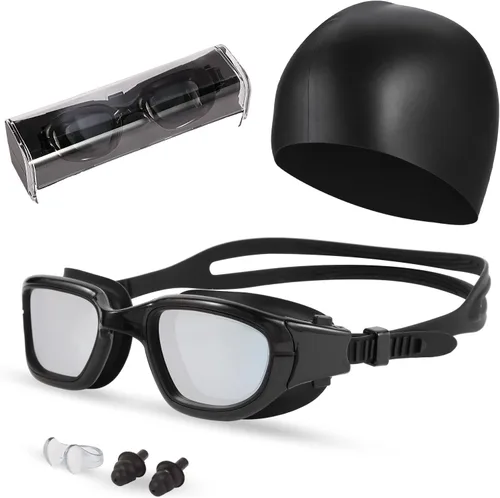 Miniatura 11 de Gafas de natación, gafas para adultos con gorro de natación, clip de nariz y tapones para los oídos, protección UV, lente antivaho y funda