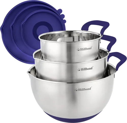 Miniatura 8 de Hillbond Tazones para mezclar con tapas herméticas sin BPA, tazones anidables con pico vertedor, mango de silicona y fondos antideslizantes para Rojo