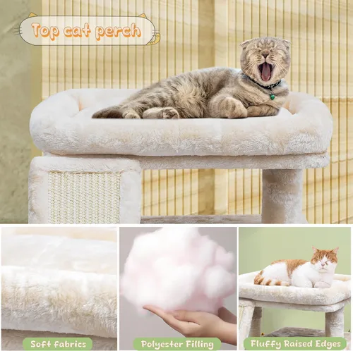 Miniatura 4 de Árbol pequeño para gatos de interior, torre para gatos con poste para arañar, percha y acogedor condominio para gatitos y mascotas adultas (beige)