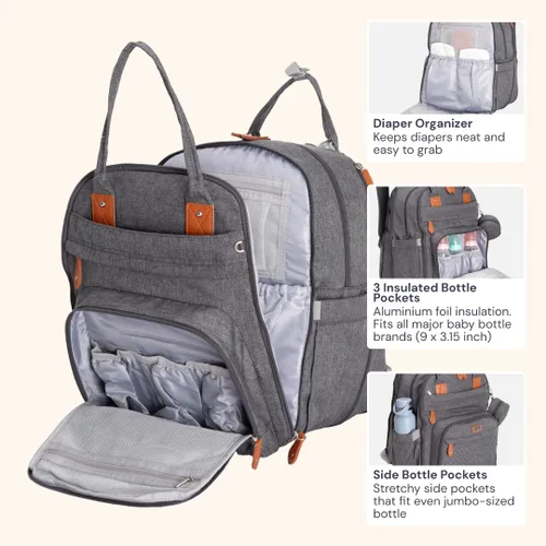 Miniatura 52 de BabbleRoo - Mochila para pañales - Bolso de viaje con artículos esenciales para bebés - Mochila multifunción resistente al agua, bolso de viaje
