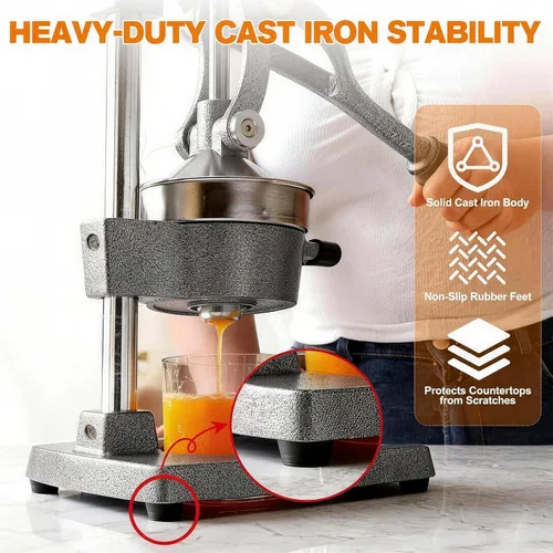 Miniatura 7 de Exprimidor de cítricos de hierro fundido – Prensa manual de naranja resistente de 13.8 libras, taza y colador de acero inoxidable 304, exprimidor