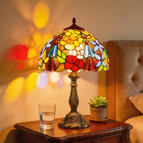 Miniatura 14 de Lámpara de mesa pequeña estilo Tiffany, lámpara de vidrio teñido antiguo de 5 pulgadas, lámpara de mesa de noche para escritorio, para dormitorio