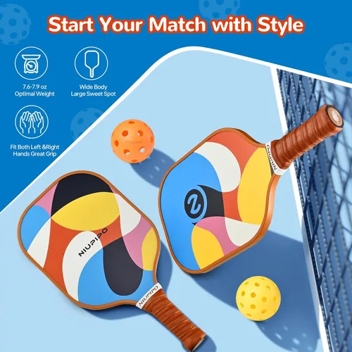 Miniatura 2 de niupipo Pickleball Paddles Set of 2 or 4, USAPA Approved Fiberglass Pickleball Paddle Set with Balls and Bag, Polypropylene Honeycomb Core, 1.