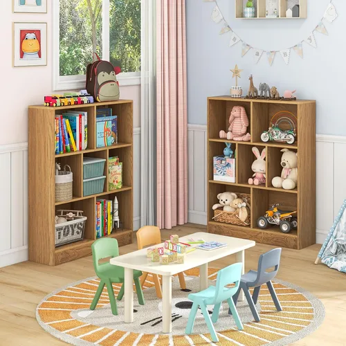 Miniatura 2 de Costzon 7-Cube Bookshelf for Kids, Wooden Toy Storage Organizer w/ 2 Anti-Toppling Kits, 3 Tier Open Shelves & Non-Slip Foot Pads, Montessori Toy