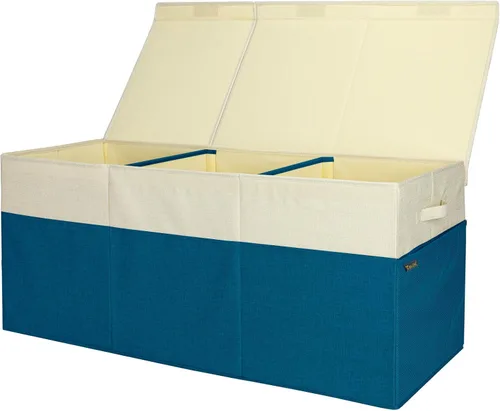 Miniatura 17 de BALEINE Contenedores de almacenamiento de tela extra grandes con tapa, cajas de almacenamiento plegables cestas con divisor para organización