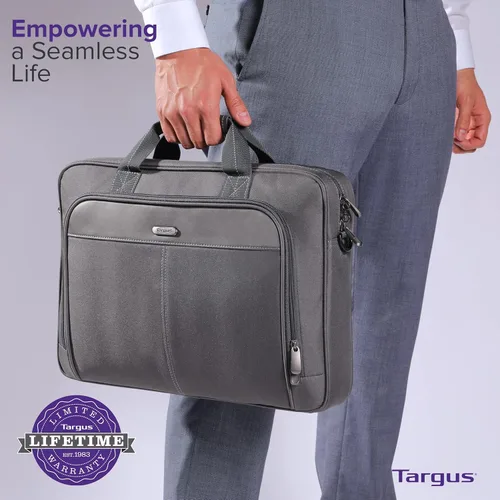 Miniatura 7 de Targus Classic Slim Laptop Bag - Ergonomic Briefcase and Messenger Bag - Spacious Foam Padded for Laptops and Under Gris