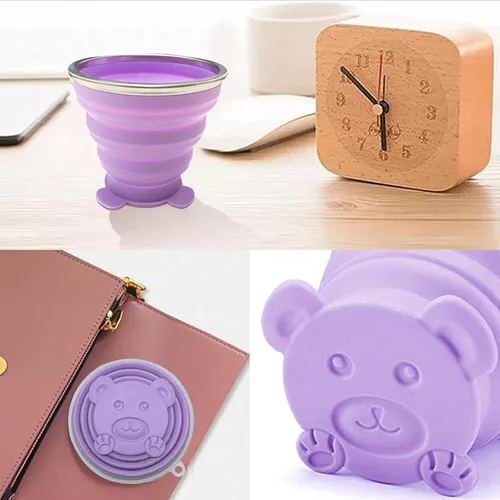 Miniatura 4 de Taza plegable – Pequeño vaso plegable de silicona – Taza plegable extensible – Taza portátil reutilizable para viajes, camping, senderismo, Púrpura