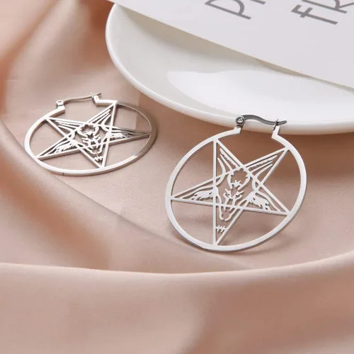 Miniatura 2 de LIKGREAT Aretes grandes de pentagrama para mujer, aretes de aro con hebilla de pentáculo, pendientes de Wiccan paganos, joyería de fiesta