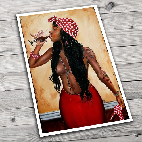 JEREMY WORST " Sexy Urban and Music wall art " by Jeremy Worst Posters Canvases Decor Urban Culture Painting | Woman Drinking Wine Whiskey Gifts