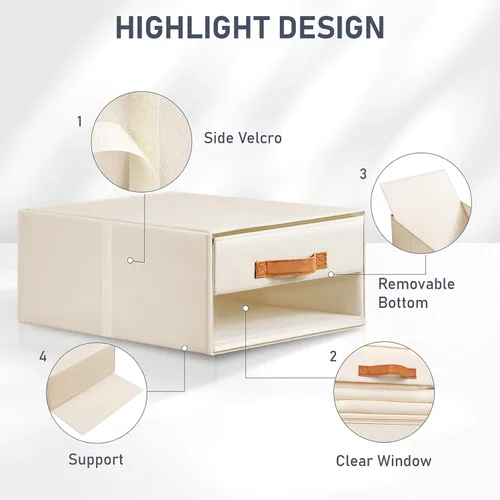 Miniatura 6 de DIMJ Organizadores de armario y almacenamiento – Contenedores de tela extraíbles con cajones para armario, organizadores de ropa plegables con Beige