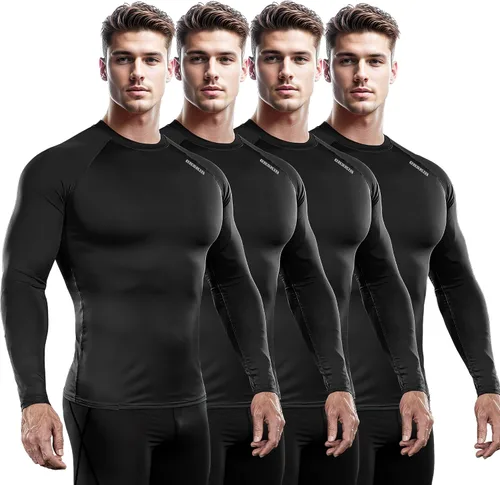 DRSKIN Paquete de 5, 4, 3 o 1 camisa de compresión para hombre, manga larga, deportiva, capa base, entrenamiento, correr, atletismo, gimnasio