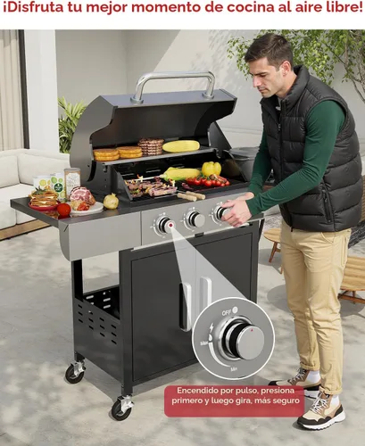 Miniatura 5 de Aoxun Parrilla de propano de 4 quemadores con quemador lateral, parrilla de gas de 49000 BTU, parrilla de acero inoxidable para exteriores