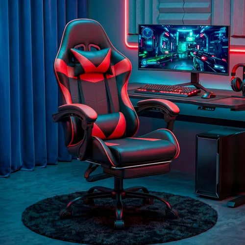 Miniatura 2 de Silla de juegos, silla ergonómica para computadora con reposapiés y soporte lumbar, silla de oficina de altura ajustable con asiento giratorio