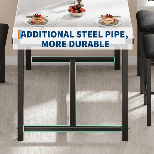 Miniatura 3 de Juego de mesa de comedor de madera Garvee para 4, mesa de cocina y 2 sillas tapizadas con banco, juego de comedor rectangular, para espacios Mármol